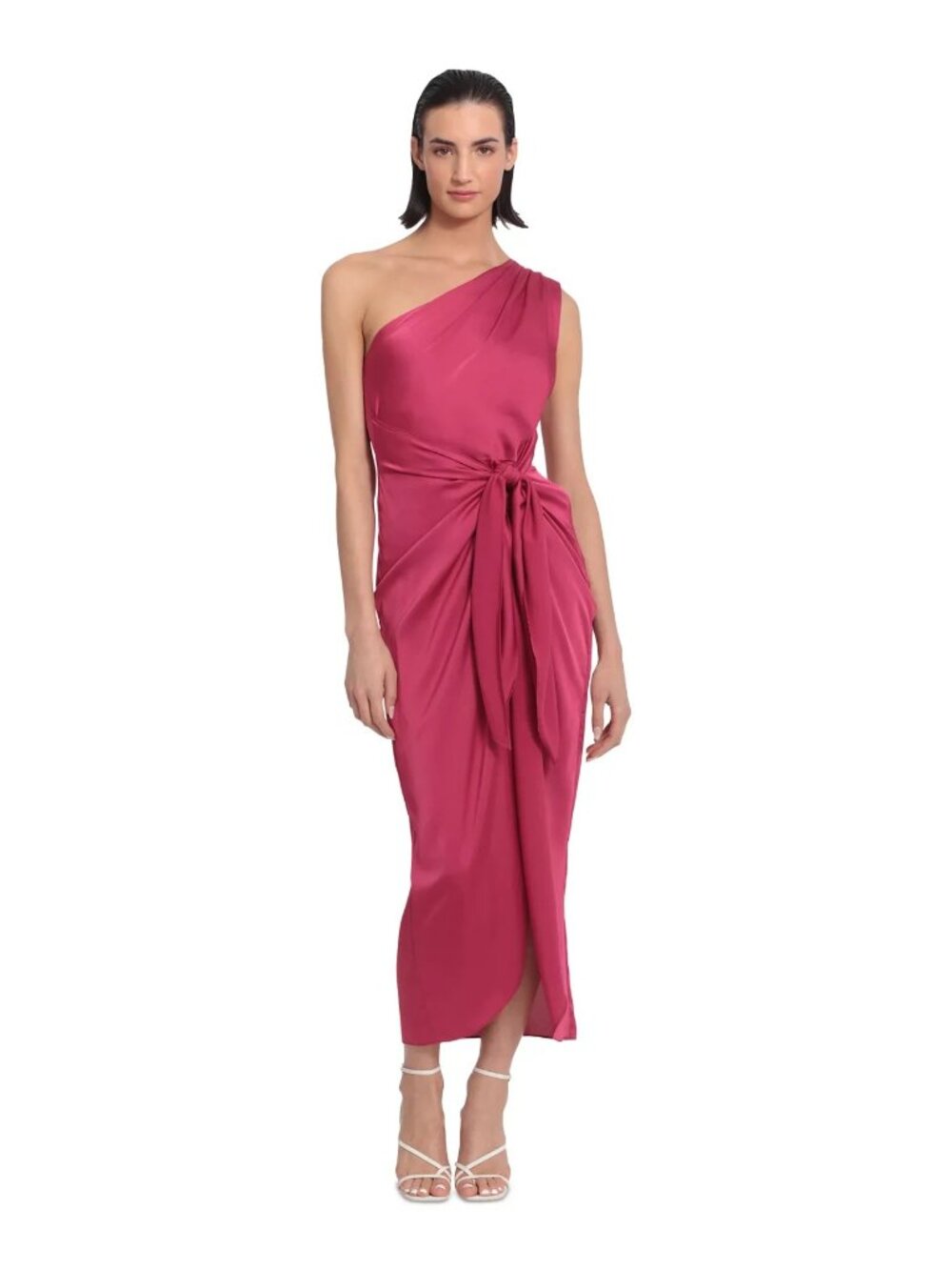 Donna Morgan Women's Asymmetrical One-Shoulder Midi Dress Pink Size 12 MSRP $178